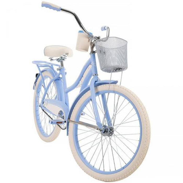 Huffy 24610 Deluxe Women's Cruiser Bike, 25-inch - Periwinkle + Safety Bundle