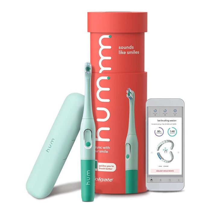 Colgate Hum Smart Battery Power Toothbrush with Vibrations and Case Teal 2 Pack