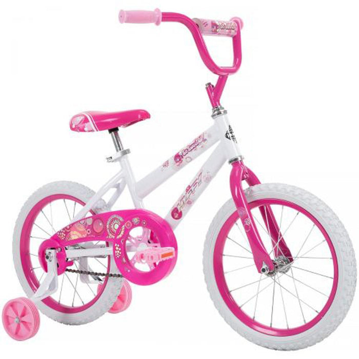 Huffy So Sweet 16 Inch Kids' Bike Training Wheels White/Pink + Tool Bundle