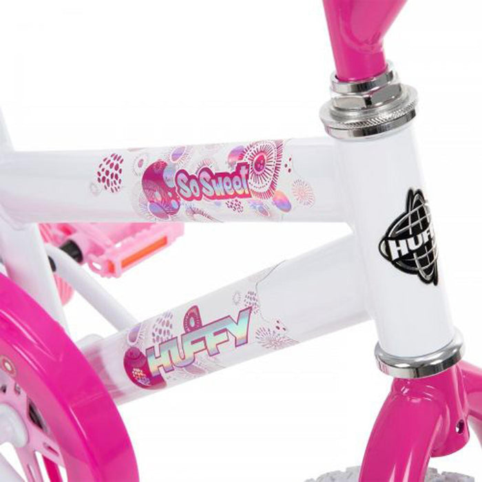 Huffy So Sweet 16 Inch Kids' Bike Training Wheels White/Pink + Tool Bundle