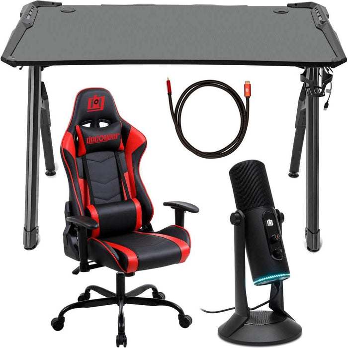 Deco Gear 47" LED Gaming Desk Bundle with Gaming Chair, USB PC Microphone and HDMI Cable