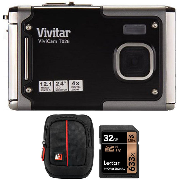 Vivitar ViviCam T026 12.1MP Water Resistant Digital Camera, Graphite +Accessories Bundle