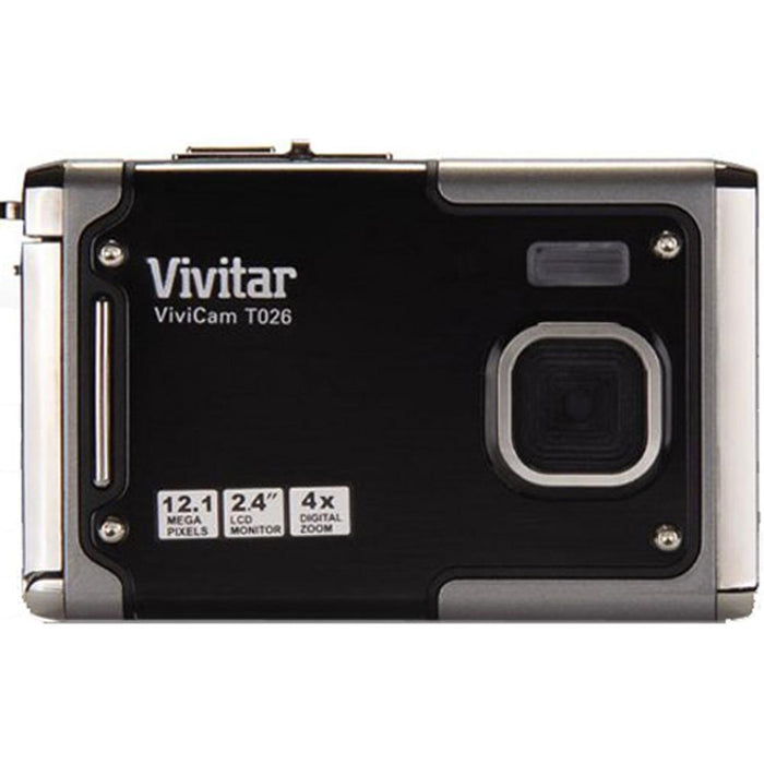 Vivitar ViviCam T026 12.1MP Water Resistant Digital Camera, Graphite +Accessories Bundle