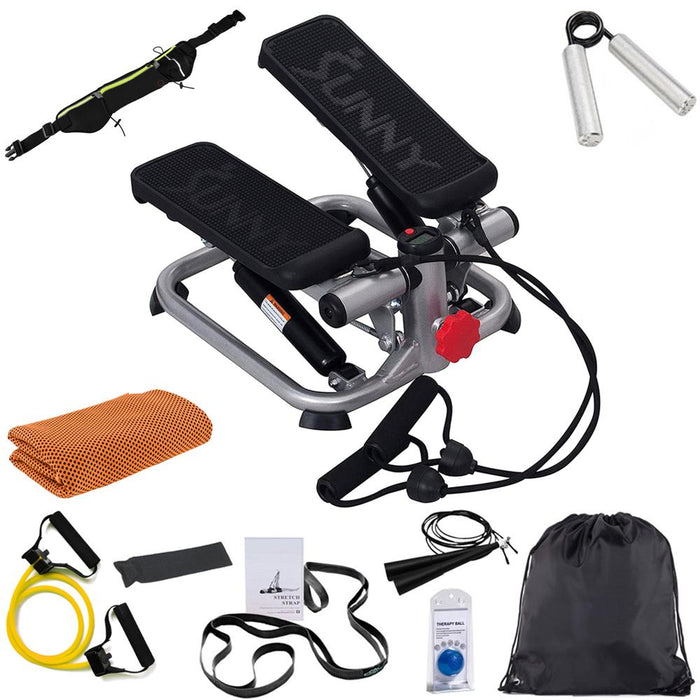 Sunny Health and Fitness SF-S0978 Total Body Mini Stair Stepper Machine w/ Fitness Bundle