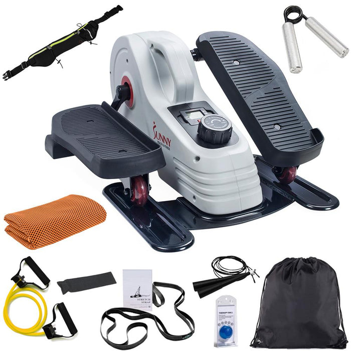 Sunny Health and Fitness SF-E3872 Magnetic Under Desk Elliptical w/ Fitness Bundle