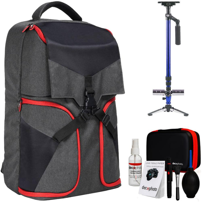 Deco Gear DSLR Photography Camera Backpack Bundle with 59" Stabilizer and Cleaning Kit