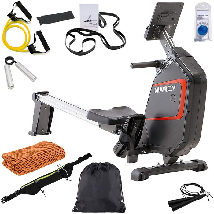 Marcy NS-6002RE Foldable Regenerating Rowing Machine w/ Fitness Bundle