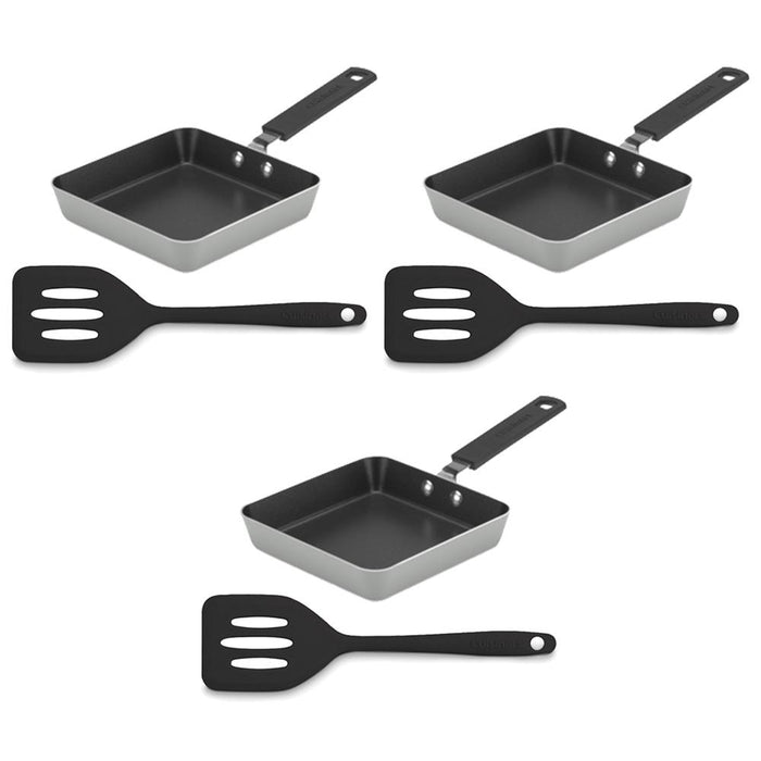 Cuisinart Mini Square Nonstick Fry Pan with Slotted Turner Silver 3 Pack