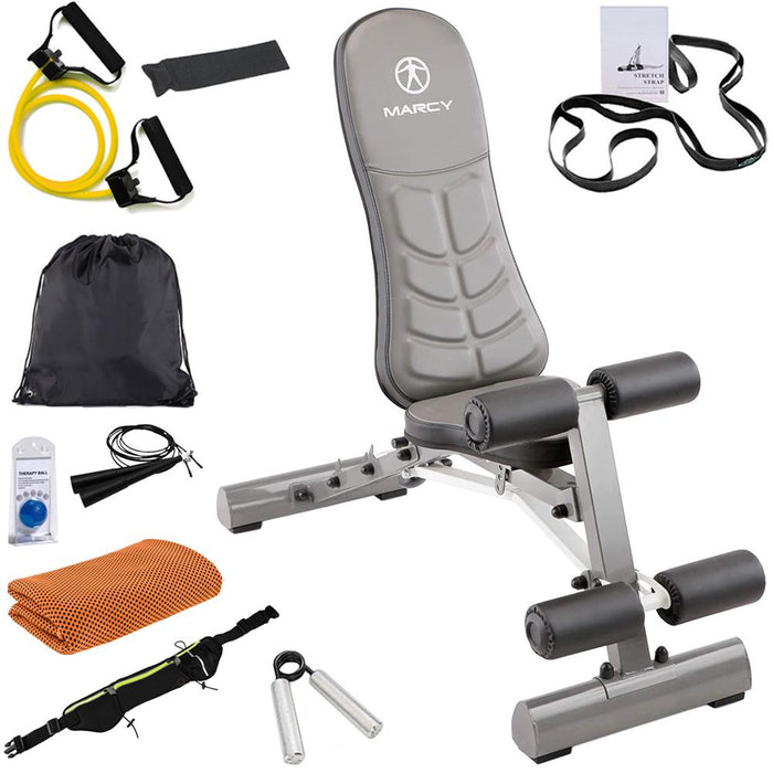 Marcy SB-10100 Deluxe Foldable Weight/Exercise Bench - Black w/ Fitness Bundle
