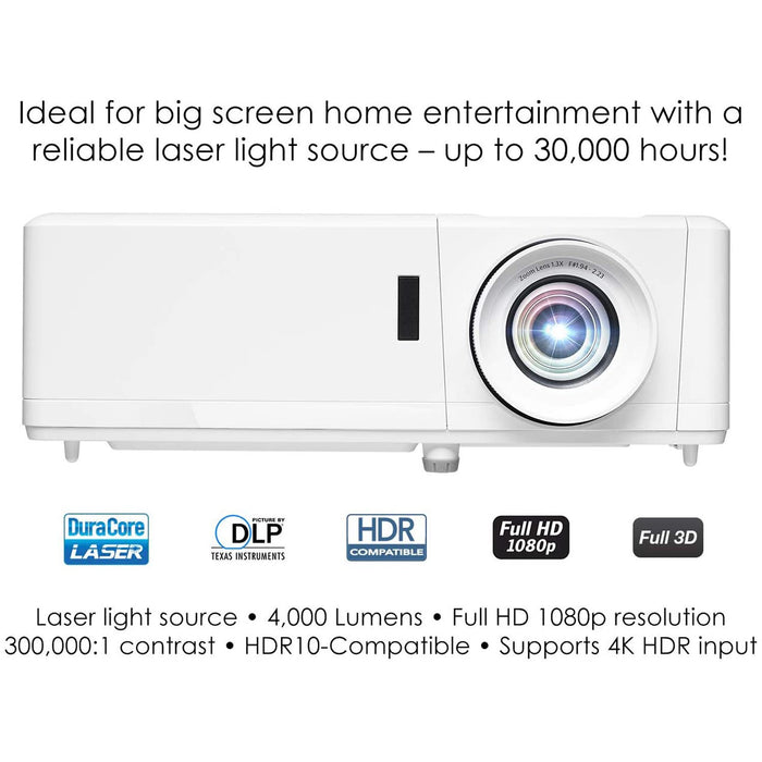 Optoma 4000 Lumen Laser Home Theater Projector, 1080p, HDR - HZ39HDR