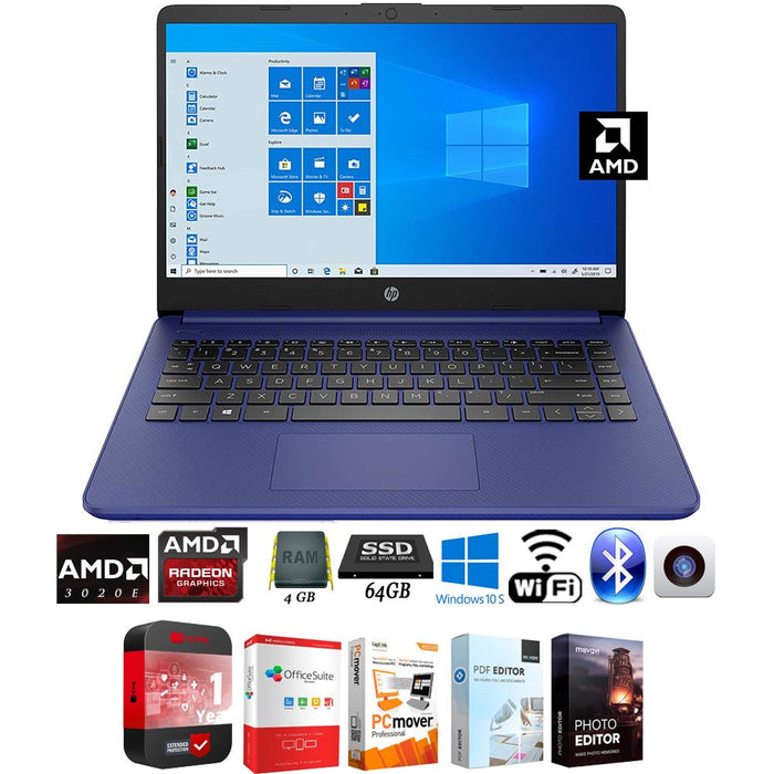 Hewlett Packard 14" HD PC Laptop, AMD 3020e, 4GB RAM/64GB - Blue (14-fq0010nr)