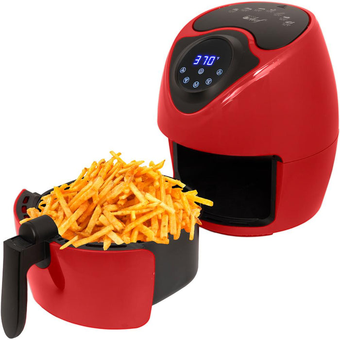 Deco Chef 3.7QT Electric Oil-Free Digital Air Fryer Red with Extended Warranty