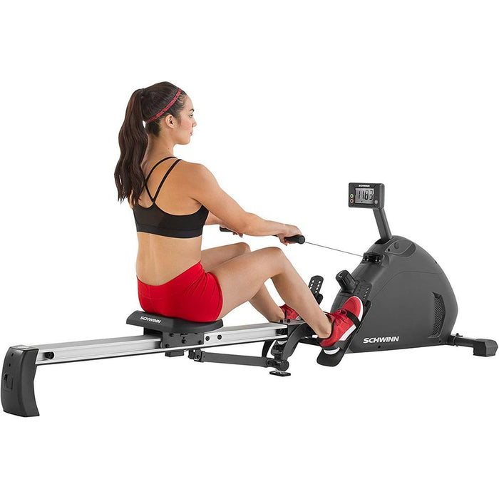 Schwinn Crewmaster Rowing Machine Performance Tracking Gray with Earbuds Bundle