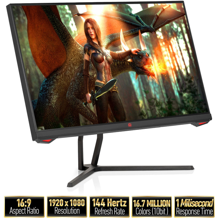 Deco Gear 25" Gaming Monitor, 1080P FHD, IPS AHVA AdaptiveSync Panel, 144Hz, 1ms - Renewed