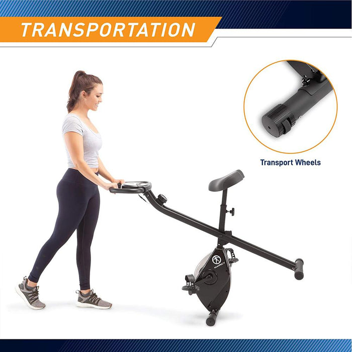 Marcy Foldable Upright Exercise Bike Adjustable Resistance with Earbuds Bundle
