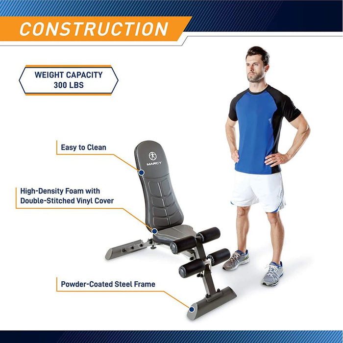 Marcy Deluxe Foldable Weight/Exercise Bench Black with Sport Earbuds Bundle