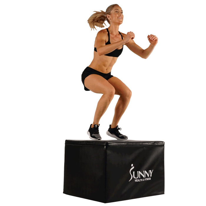 Sunny Health and Fitness 3 In 1 Weighted Foam Pro-PLYO Box 30", 24", 20" (No. 085) + Accessory Bundle