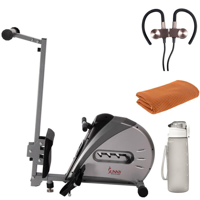 Sunny Health and Fitness Elastic Cord Rowing Machine Rower w/ LCD Monitor (SF-RW5606) + Accessory Bundle