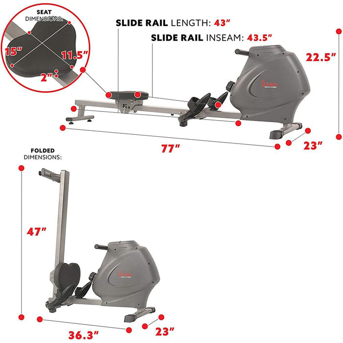 Sunny Health and Fitness SPM Magnetic Rowing Machine w/Tablet Holder (SF-RW5801) + Accessory Bundle