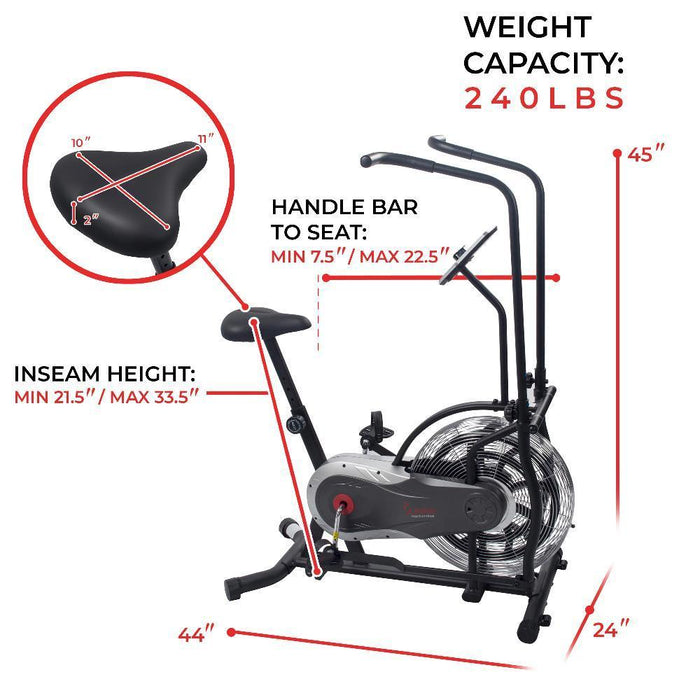 Sunny Health and Fitness Zephyr Upright Air Fan Bike w/ Resistance Adjustable Handlebar + Fitness Bundle
