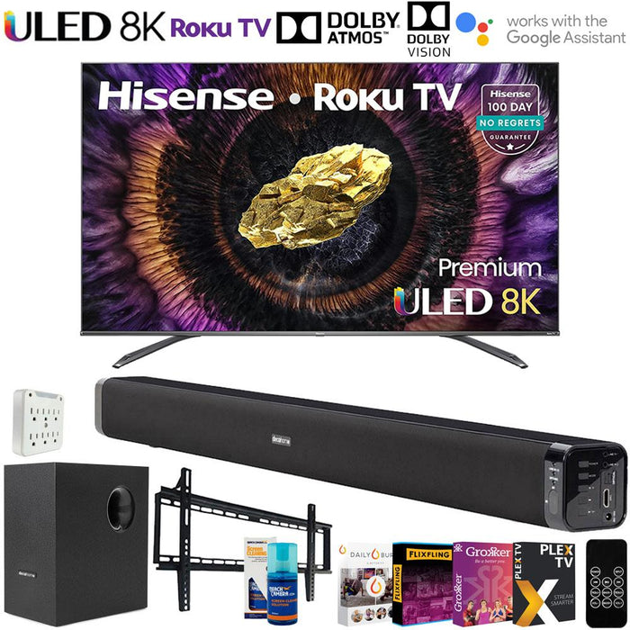 Hisense 75 Inch ULED 8K Premium Quantum Dot Roku Smart TV 2021 + Soundbar Bundle
