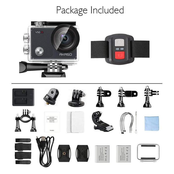 Akaso V50X WiFi Action Camera with EIS Touch Screen Bundle + 64GB Accessory Kit