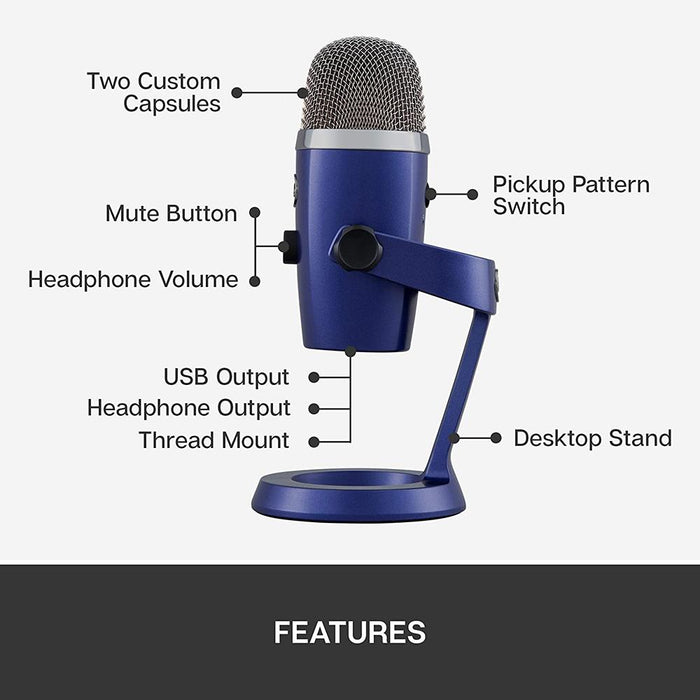 Blue 988-000089 Yeti Nano USB Condenser Microphone Vivid Blue w/ Pop Filter