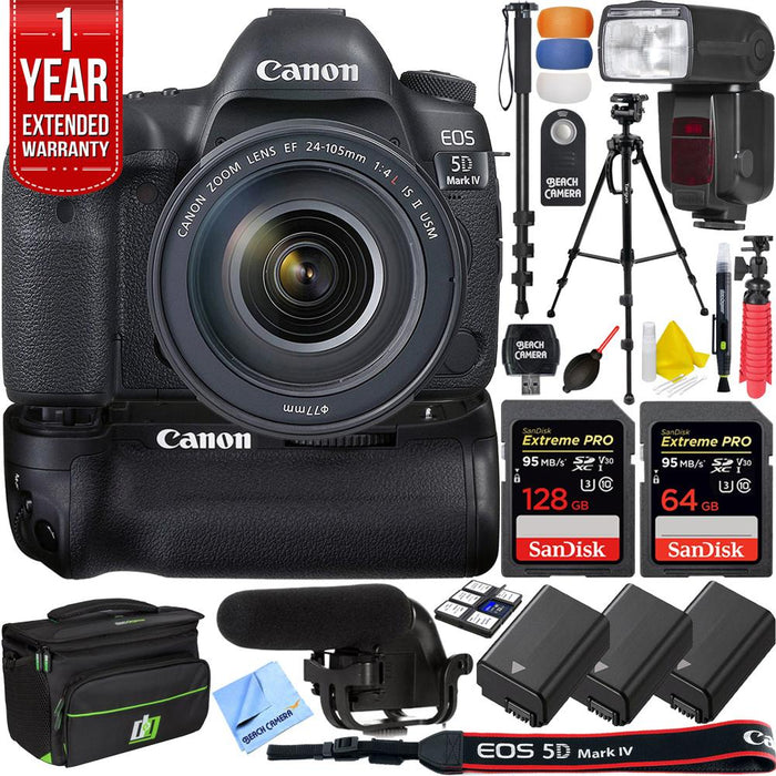 Canon 5D Mark IV DSLR Camera w/EF 24-105mm Lens Pro Memory Triple Battery Bundle