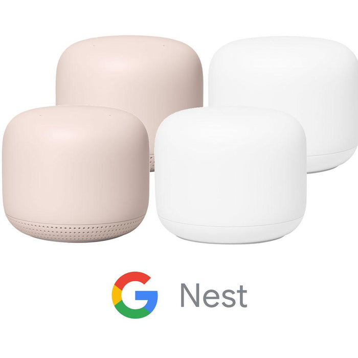 Google Nest WiFi Router Mesh System AC2200 + Access Point (Sand) 2-Pack Bundle