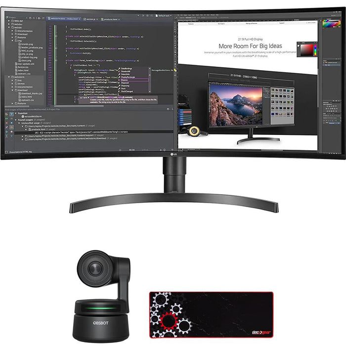 LG 34" 21:9 UltraWide QHD Curved IPS Monitor w/ HDR10 w/ AI Webcam Bundle