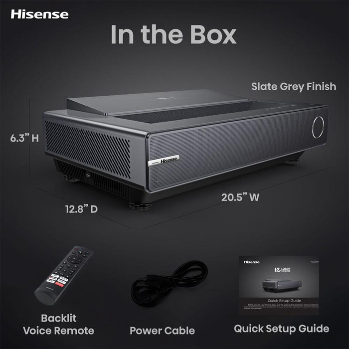 Hisense 90-130" Ultra Short Throw 4K HDR LASER Projector w/120" Screen + Warranty Bundle