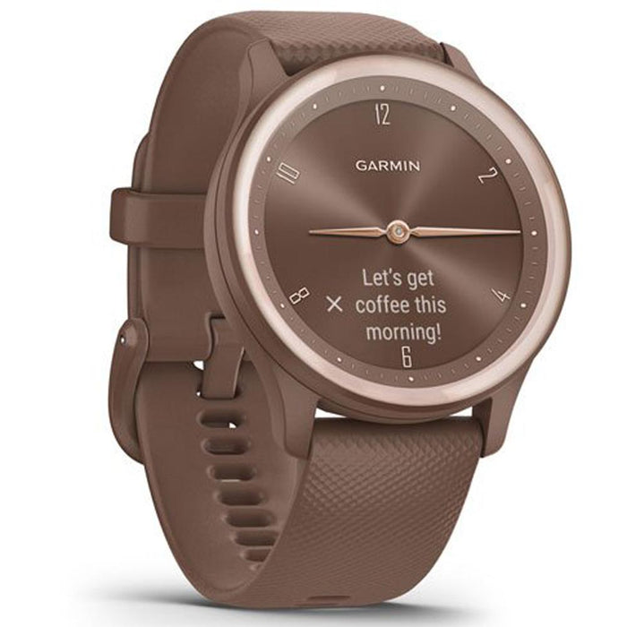 Garmin vivomove Sport Smart Hybrid Watch Cocoa Case w/ Silicone Band Peach Gold Accents