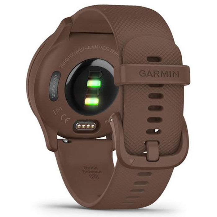 Garmin vivomove Sport Smart Hybrid Watch Cocoa Case w/ Silicone Band Peach Gold Accents