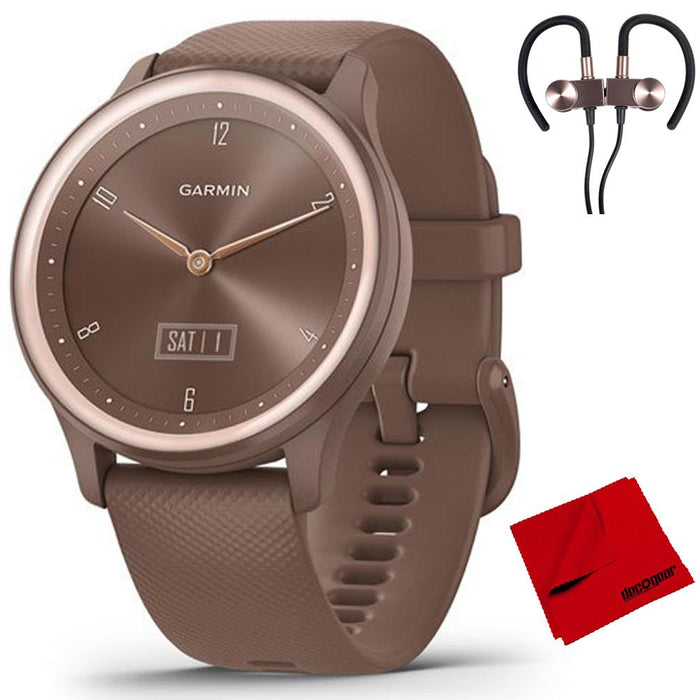 Garmin Vivomove Sport Smart Hybrid Watch Cocoa Case with Sport Earbuds Bundle