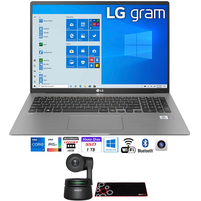 LG gram 17" WQXGA Intel i7-1165G7 16GB/1TB Laptop + AI-Powered PTZ Webcam Bundle