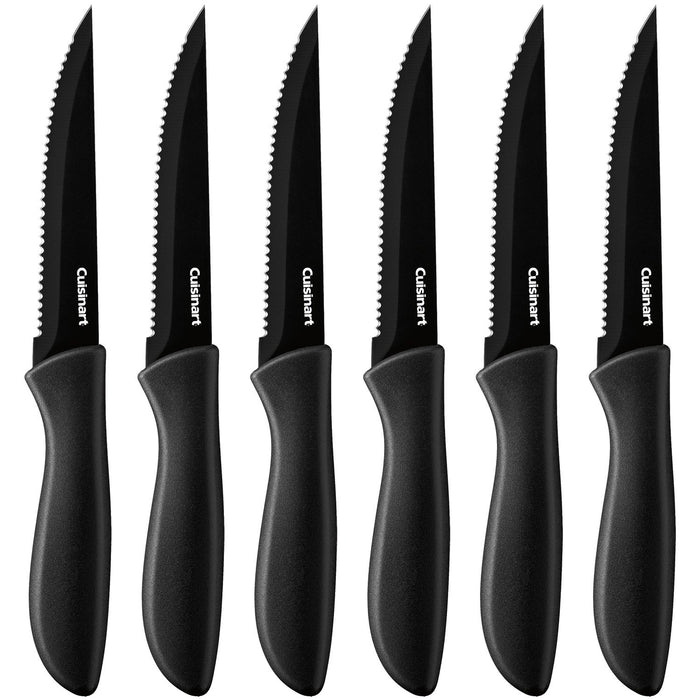 Cuisinart Advantage 6pc Serrated Steak Knife Set, Black Bundle with Magnetic Knife Mount