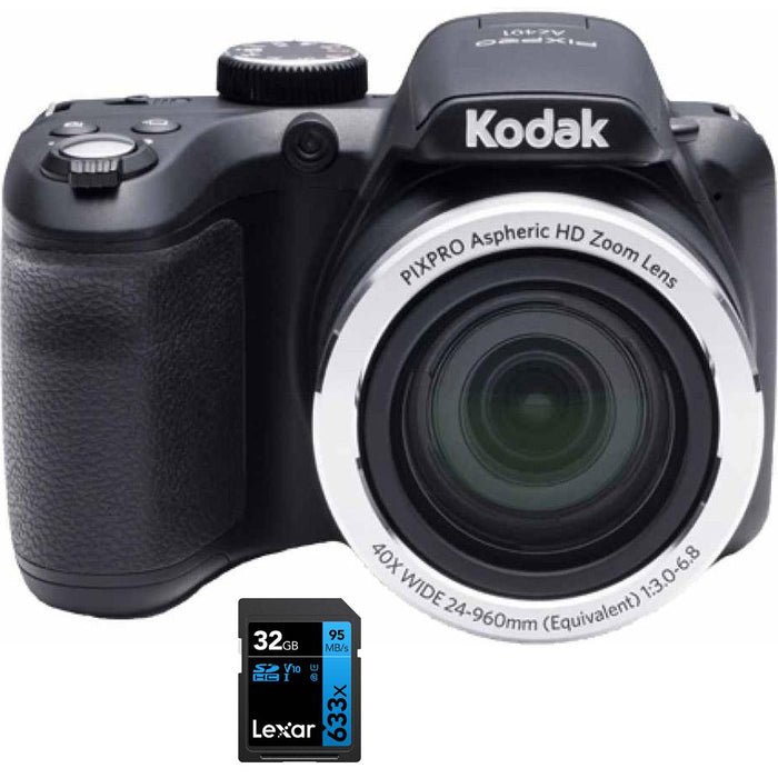 Kodak PIXPRO AZ401 16MP Digital Camera 3" LCD (Black) + Lexar 32GB Memory Card