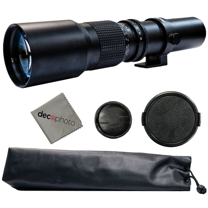 Deco Photo Universal 500mm Preset Telephoto Lens for T-Mount Bundle with 59" Stabilizer