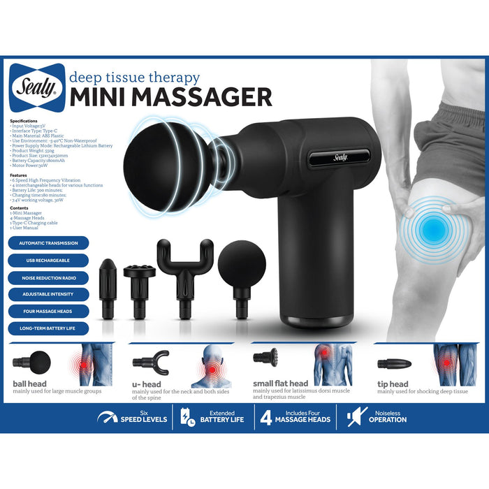 Sealy Personal Deep Tissue Mini Percussion Muscle Massage Gun for Athletes