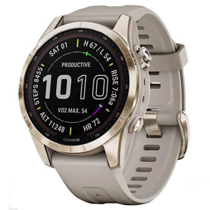 Garmin Fenix 7S Sapphire Solar Smartwatch Cream Gold w/Sand Band+2 Year Warranty