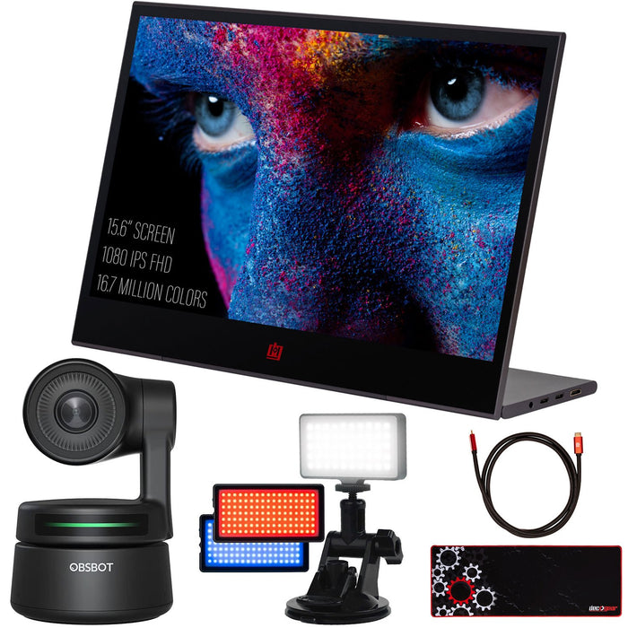 Deco Gear 15.6" Portable Monitor with OBSBOT Smart AI Video Conference Streaming Bundle