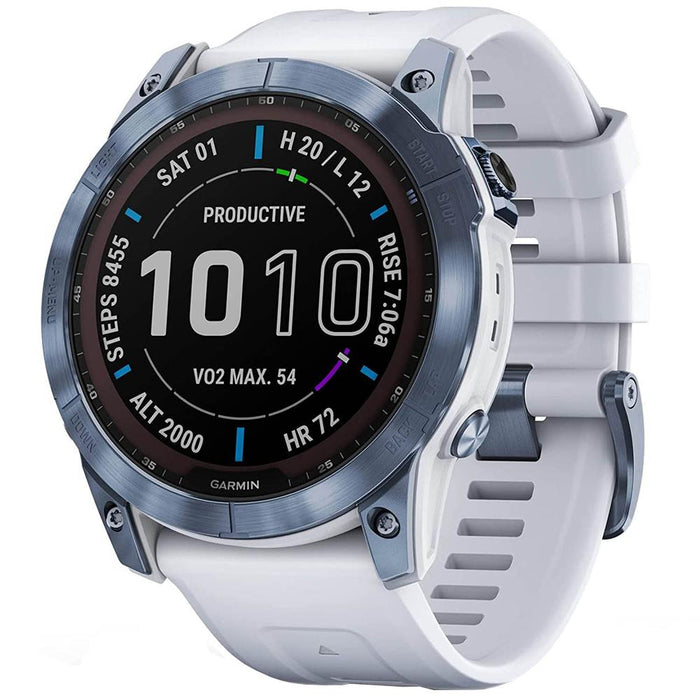Garmin Fenix 7X Sapphire Solar Smartwatch Blue w/ White Band + 2 Year Warranty