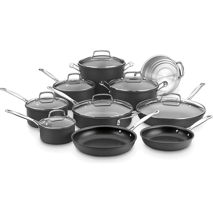 Cuisinart Chef's Classic Non-Stick Hard Anodized 17 Piece Set Black with Rack