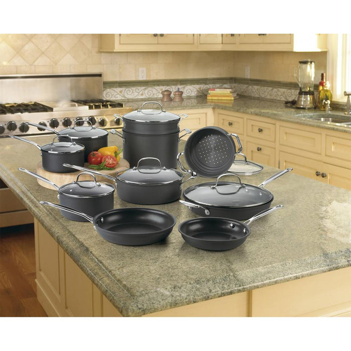 Cuisinart Chef's Classic Non-Stick Hard Anodized 17 Piece Set Black with Rack