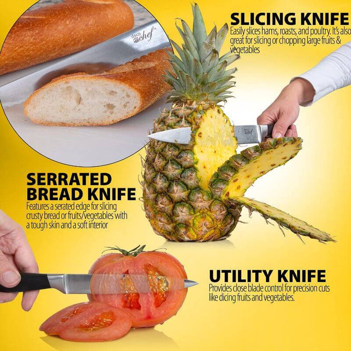 Deco Chef Gourmet 12pc Knife Set with Storage Block Bundle with Kitchen Essentials