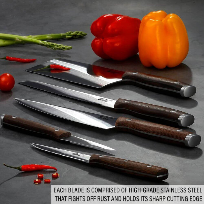 Deco Chef 16pc Stainless Steel Knife Set and Cutting Board Bundle with Kitchen Essentials