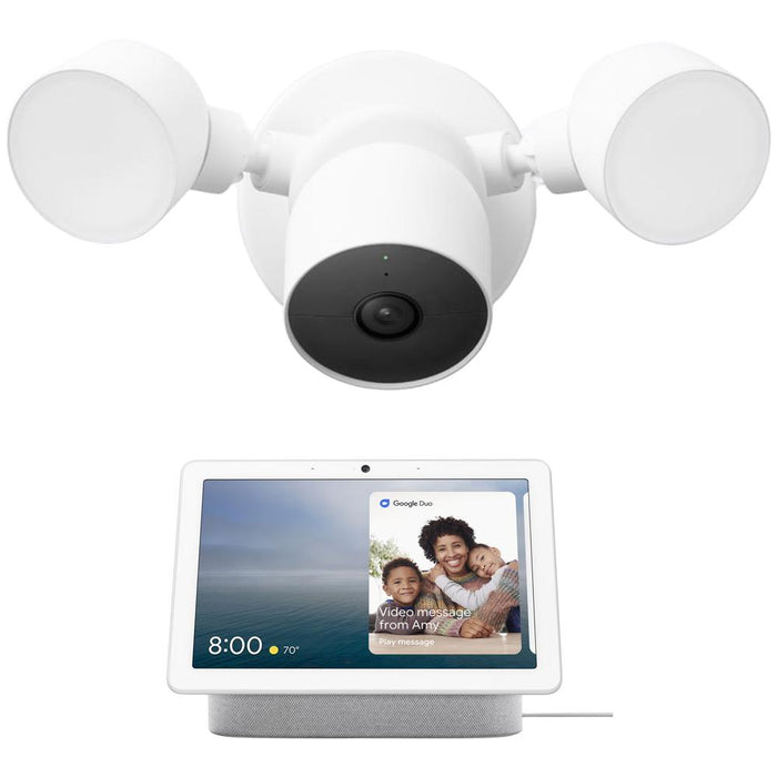 Google Nest Cam with Floodlight (White) w/ Google Nest Hub Max (Chalk)