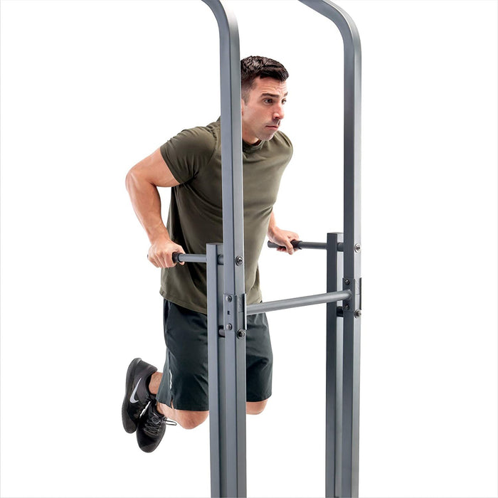 Marcy Power Tower Multi-Function Pull Up/Dip Station with Sport Earbuds Bundle