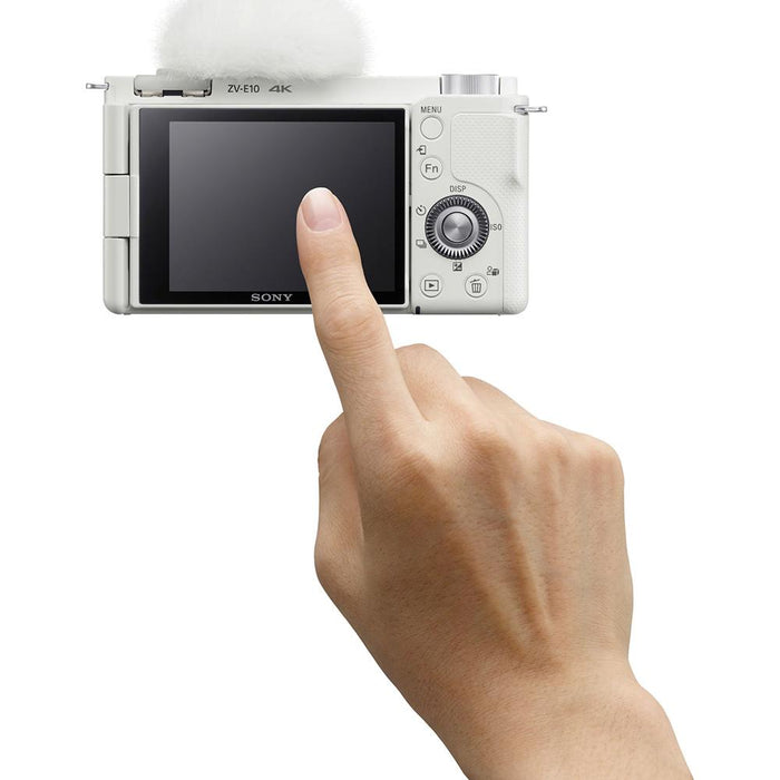 Sony Alpha ZV-E10 APS-C Interchangeable Lens Mirrorless Vlog Camera, White Body Only