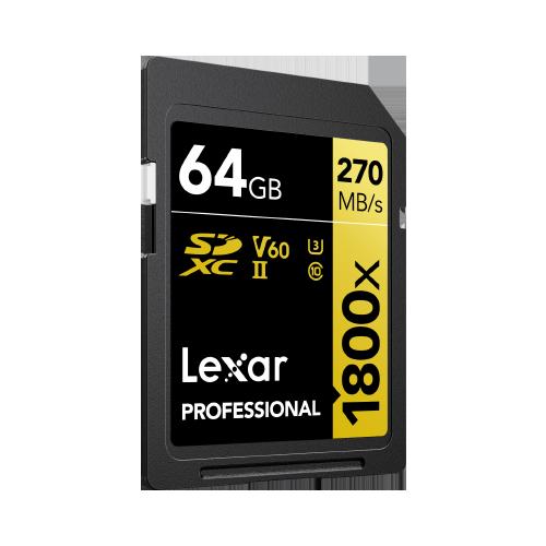 Lexar Professional 1800x SDXC UHS-II Card GOLD Series, 64GB 2-Pack